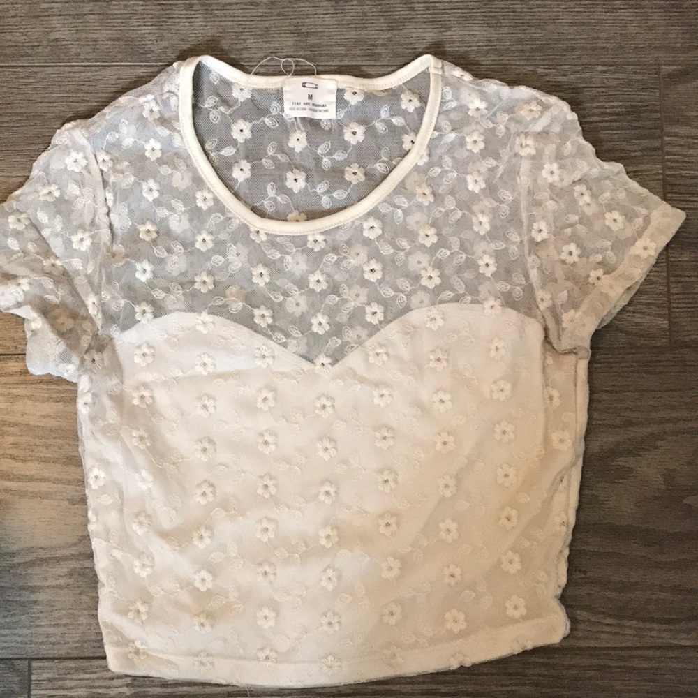 Floral lace mesh crop top